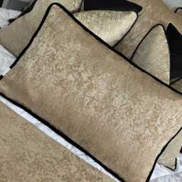 "Brass Gold Pillow Cover, Cushion Cover, Luxury Black Velvet Piping, Decorative Rectangle Bolster 12"" X 20" - thumbnail 2