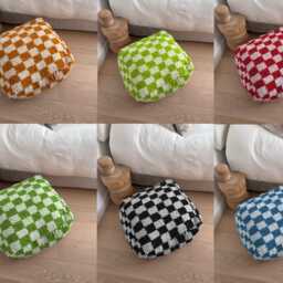 Black & White Wool Ottoman - Handmade Pouf Decor Handcrafted Moroccan Checkered - thumbnail 3