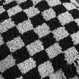 Black & White Wool Ottoman - Handmade Pouf Decor Handcrafted Moroccan Checkered - thumbnail 2