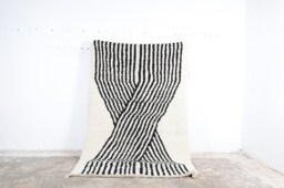 Hand Knotted Beni Ourain Rug - Black & White Striped Moroccan Wool - thumbnail 1