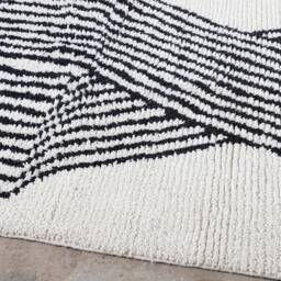 Hand Knotted Beni Ourain Rug - Black & White Striped Moroccan Wool - thumbnail 4