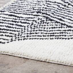 Hand Knotted Beni Ourain Rug - Black & White Striped Moroccan Wool - thumbnail 2