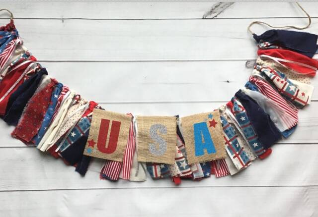 Clearance Red White Blue Banner Birthday Bunting Window Valence Treatment July 4Th Nursery Highchair Bunting