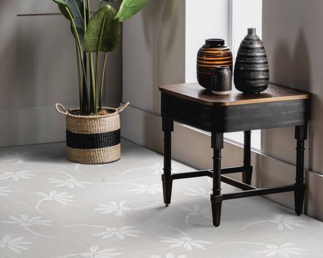 Linen Boho Flowers Vinyl Flooring, Gray Modern White Bedroom Inspirations, Plant Aesthetic Room Decor, Kitchen Makeover - image 1