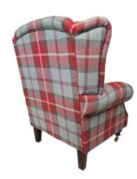 Queen Anne Wing Back Cottage Chair Balmoral Cherry Tartan - Dark Wooden Brass Castor Legs - thumbnail 4