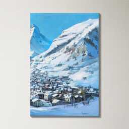 Zermatt Matterhorn 3 Panel Split Canvas Wall Art Swiss Alps Winter Landscape Snowy Mountain Oil Painting Framed Home Decor Gift - thumbnail 4