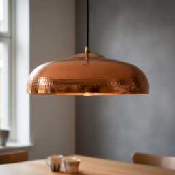 Copper Dome Pendant Light, Handcrafted Rustic Hanging Lamp For Farmhouse Kitchen Island - thumbnail 1