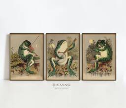Set Of 3 Frog Prints, Moonlight Band Wall Decor, Vintage Funny Poster, Retro Music Canvas, Printable Bathroom Digital Toad Art - thumbnail 1