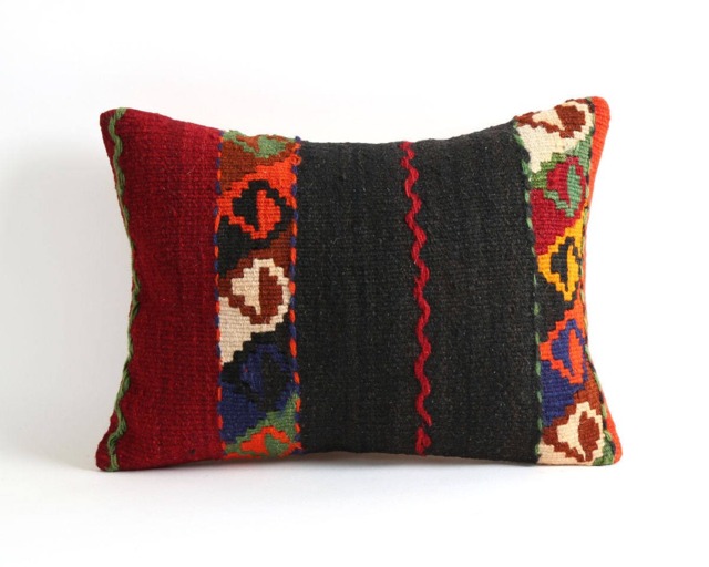 Handwoven Kilim Pillow Cover 80-Year-Old Bohemian Decor - 12'' X 16'' - image 1