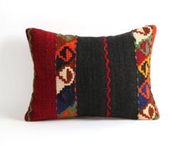 Handwoven Kilim Pillow Cover 80-Year-Old Bohemian Decor - 12'' X 16'' - thumbnail 1
