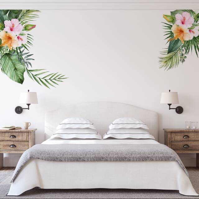 Tropical Floral Wall Sticker Set. Flowers Home Decor. Alternative Wallpaper. Decals & Flower Decor - image 1