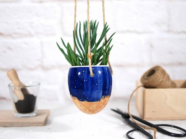 Handpainted Ceramic Hanging Planter Mini Succulent Pot - image 1