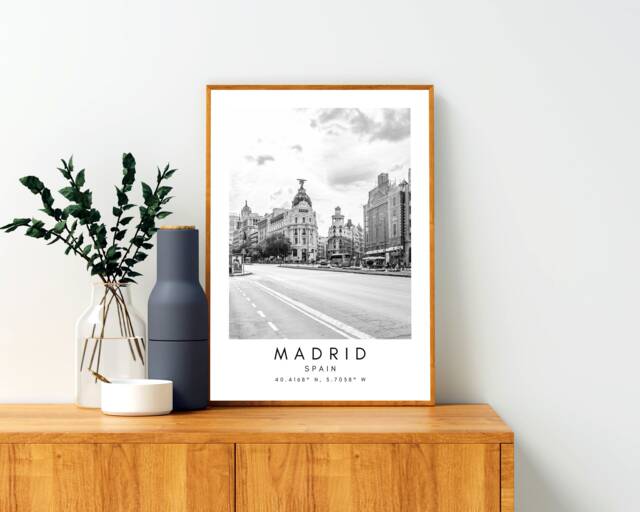 Madrid Print Black & White Cityscape, Spain Travel Art - image 1