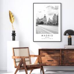 Madrid Print Black & White Cityscape, Spain Travel Art - thumbnail 2