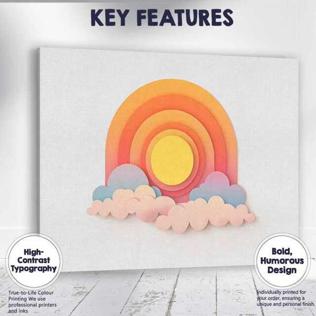 Pastel Layered Rainbow Clouds Paper Cut Abstract Canvas Wall Art Print Decor Picture Ready To Hang - image 1