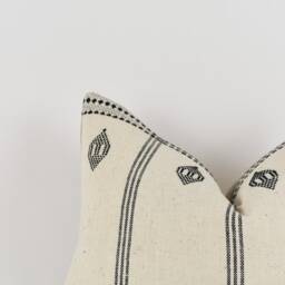 Woven Cotton Stripe Pillow Cover Ivory & Black, Brass Zipper - thumbnail 4