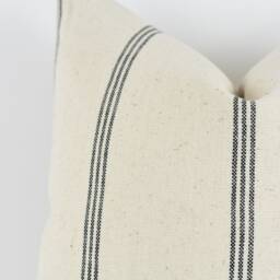 Woven Cotton Stripe Pillow Cover Ivory & Black, Brass Zipper - thumbnail 3