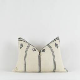 Woven Cotton Stripe Pillow Cover Ivory & Black, Brass Zipper - thumbnail 2