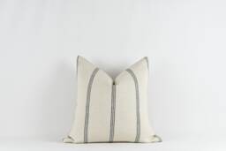 Woven Cotton Stripe Pillow Cover Ivory & Black, Brass Zipper - thumbnail 1