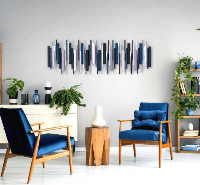 Large Wood & Metal Wall Art, Modern Geometric Copper Decor - image 1