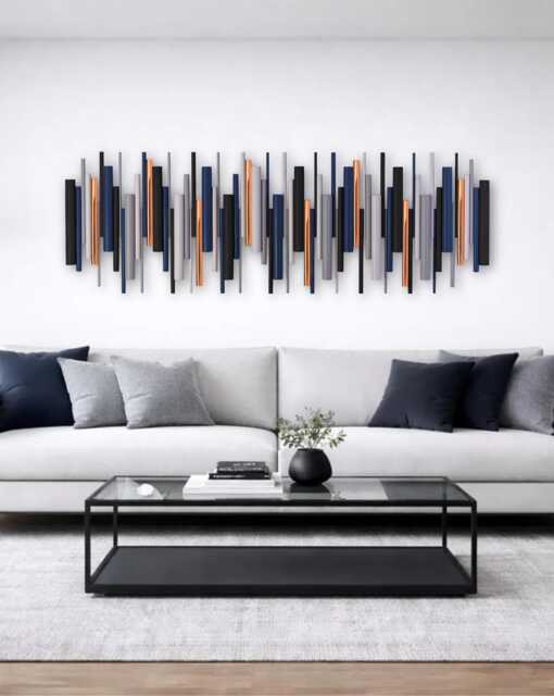 Large Wood & Metal Wall Art, Modern Geometric Copper Decor - image 1