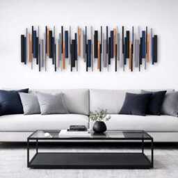 Large Wood & Metal Wall Art, Modern Geometric Copper Decor - thumbnail 3