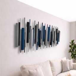Large Wood & Metal Wall Art, Modern Geometric Copper Decor - thumbnail 2