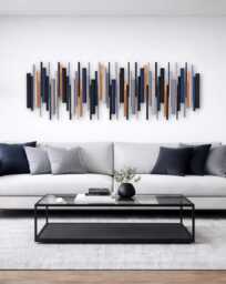 Large Wood & Metal Wall Art, Modern Geometric Copper Decor