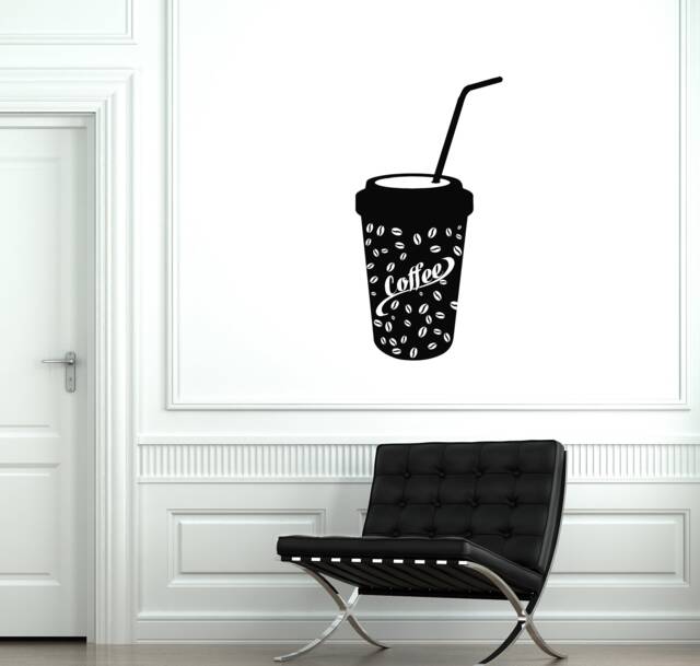 Paper Coffee Glass Vinyl Wall Decal Shop Decoration Idea Stickers - #2813Di - image 1