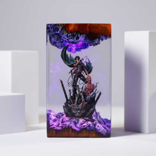 Handmade Atta/Ck O/N Ti/Tan Le/Vi Statue Display, Anime Scene Epoxy Resin Lamp, Aot Collectible Led Art, Personalized Gift, Christmas Gift