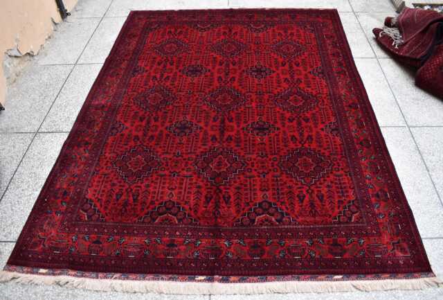 Handmade Red Afghan Wool Rug Beljik Tribal Carpet - 10.8x8.2 Ft - image 1