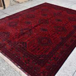 Handmade Red Afghan Wool Rug Beljik Tribal Carpet - 10.8x8.2 Ft - thumbnail 4