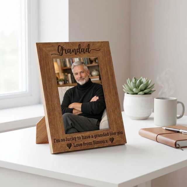 Personalised Grandad Oak Wood Photo Frame - Custom Engraved Gift For Grandfather Birthday - image 1