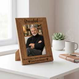 Personalised Grandad Oak Wood Photo Frame - Custom Engraved Gift For Grandfather Birthday - thumbnail 1