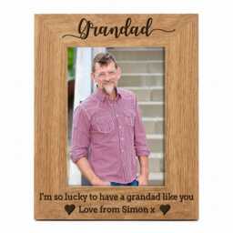 Personalised Grandad Oak Wood Photo Frame - Custom Engraved Gift For Grandfather Birthday - thumbnail 2