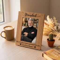 Personalised Grandad Oak Wood Photo Frame - Custom Engraved Gift For Grandfather Birthday - thumbnail 3