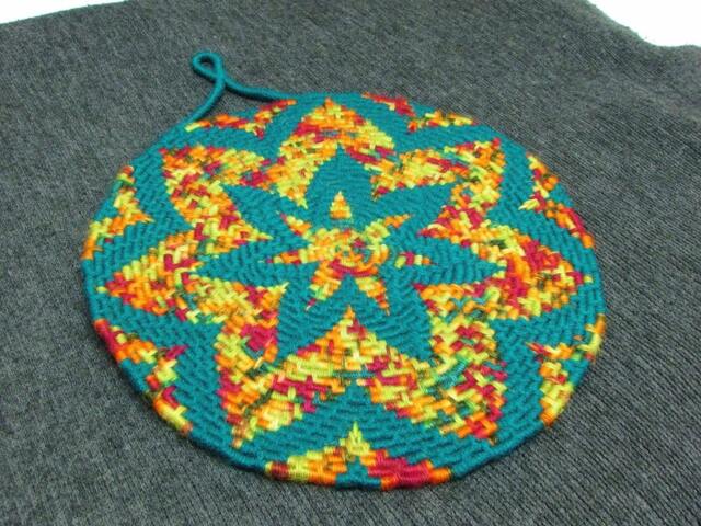 Bright, Original Heptagram Star-Flower Design Coiled Jute Fiber Wall Hanging - Teal, Magenta, Orange, Green, Yellow - image 1