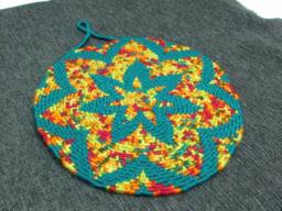 Bright, Original Heptagram Star-Flower Design Coiled Jute Fiber Wall Hanging - Teal, Magenta, Orange, Green, Yellow - thumbnail 1