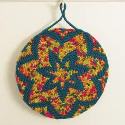 Bright, Original Heptagram Star-Flower Design Coiled Jute Fiber Wall Hanging - Teal, Magenta, Orange, Green, Yellow - thumbnail 2