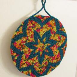 Bright, Original Heptagram Star-Flower Design Coiled Jute Fiber Wall Hanging - Teal, Magenta, Orange, Green, Yellow - thumbnail 3