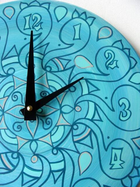 Cockatoo Teal Clock - Geometric Pastel Home Decor Made From Recycled Vinyl Record - image 1