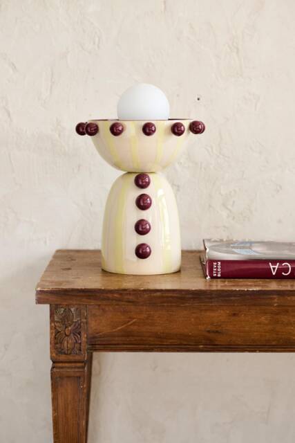 Circa Bordeaux & Lime Handmade Ceramic Table Lamp - Unique Piece For You Living Room Or Bedroom Housewarming Gift With Bulb - image 1