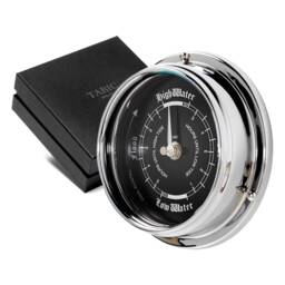 Tabic Prestige Tide Clock in Chrome With A Jet Black Dial, Heavy Solid Brass Case - 1/2Kg , Electroplated With Chromium, Handmade in England - thumbnail 1
