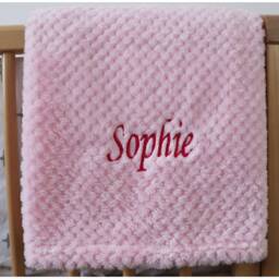Personalised Baby Waffle Blanket Pink Soft Newborn Christening Shower Gift - thumbnail 1