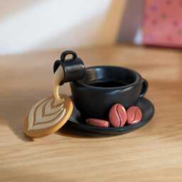 3D Printed Coffee Cup Trinket Dish Handmade Resin Jewelry Holder - thumbnail 3