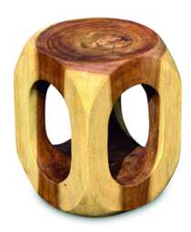 Suar Wood Olive Hollow Lamp Table Or Stool 45cm - thumbnail 1