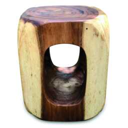 Suar Wood Olive Hollow Lamp Table Or Stool 45cm - thumbnail 4