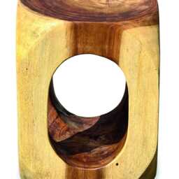 Suar Wood Olive Hollow Lamp Table Or Stool 45cm - thumbnail 2