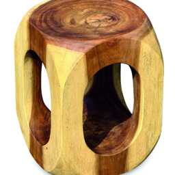 Suar Wood Olive Hollow Lamp Table Or Stool 45cm - thumbnail 3