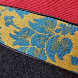 Handmade Wool Pillow Cover Vintage Turquoise & Gold Jacquard, Red Faille, Black Boucle - 17 - thumbnail 2